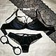Lingerie set from velvet with belt-belts. Soft Cup on the bone trimmed with lace. Clastic panties with double mesh back.
