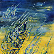 Картины и панно handmade. Livemaster - original item Melody of the night ears, yellow-blue oil painting. Handmade.