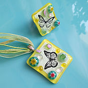 Украшения handmade. Livemaster - original item Fused Glass Jewelry set. Butterflies fluttering. Fused glass. Handmade.