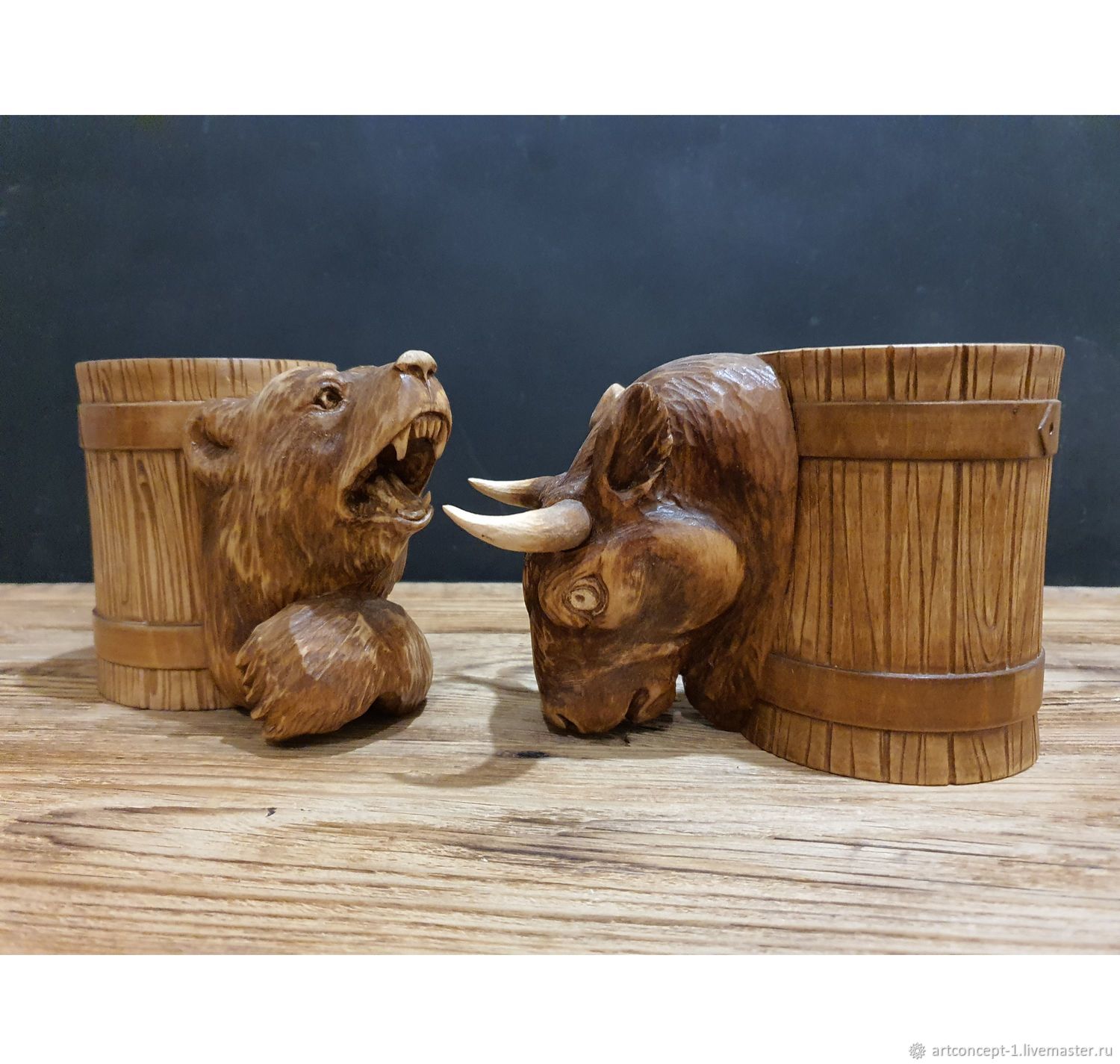 Gift Set 2 Beer Wooden Carved Mugs Scrum, Mugs and cups, Ryazan,  Фото №1
