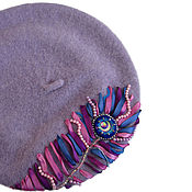 Beret female with author's embroidery ROSE OLIVE headdress