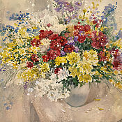 Картины и панно handmade. Livemaster - original item Painting with a bouquet of flowers Bright flowers Colorful chrysanthemums. Handmade.