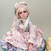 Author's doll Zelandica in mixed media in a beautiful dress