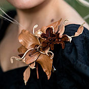 Украшения handmade. Livemaster - original item Lily leather decoration in Nude color. Brooch, clip, or headband.. Handmade.