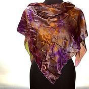 Аксессуары handmade. Livemaster - original item Silk scarf satin neck large multi-colored head. Handmade.