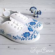Обувь ручной работы handmade. Livemaster - original item Sneakers: Sneakers painted shoes with a pattern Gzhel. Handmade.