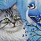 Set of embroidery beads ' CAT AND BLUE BIRD', Embroidery kits, Ufa,  Фото №1
