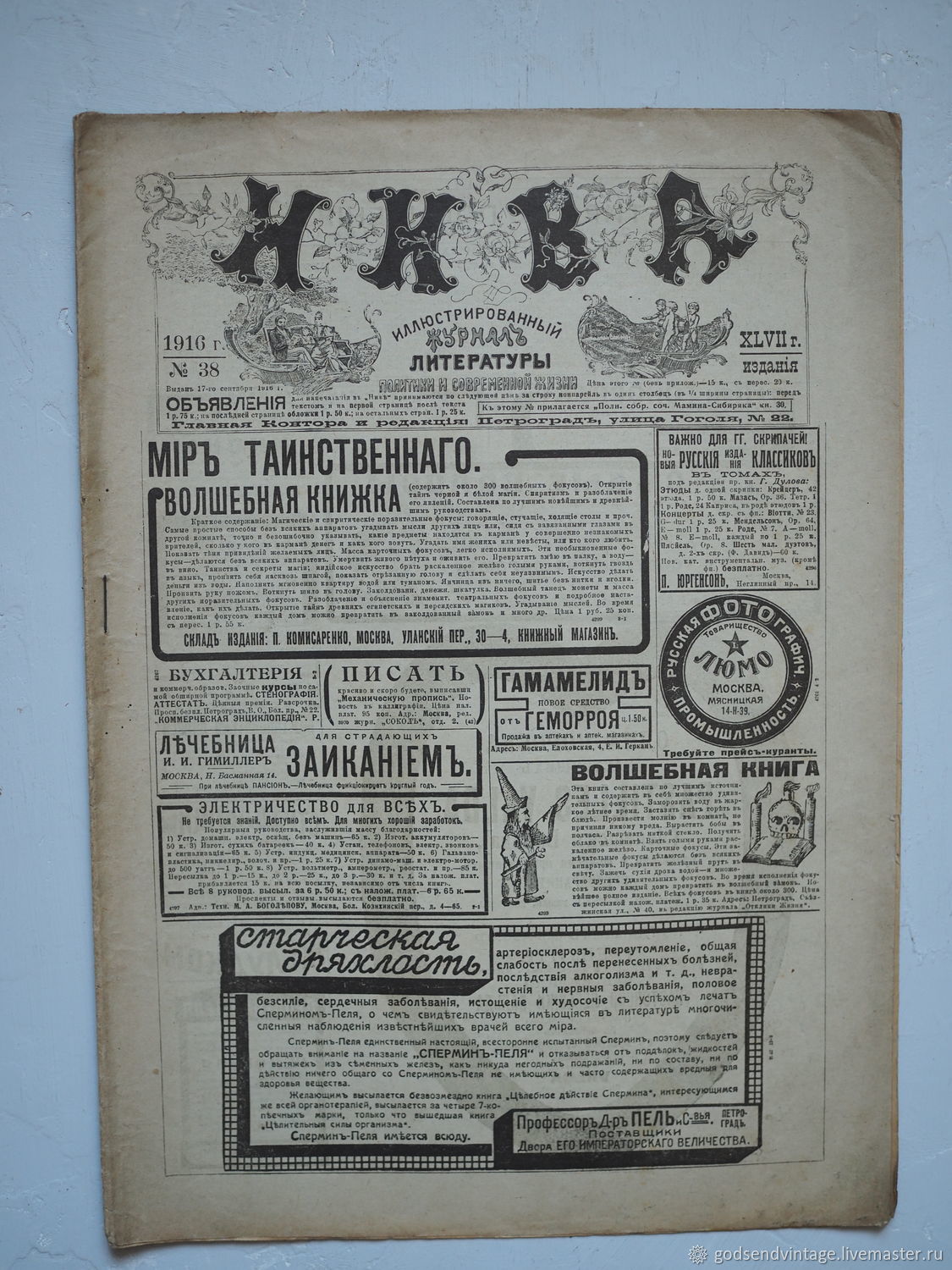 Винтаж: Журнал Нива номер 38 за 1916 год купить в интернет-магазине Ярмарка  Мастеров по цене 250 ₽ – SUXX2RU | Книги винтажные, Санкт-Петербург - ...