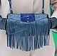 The clutch is made of leather and suede with fur sheepskin Fringe Blue, Clutch, Moscow,  Фото №1