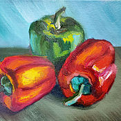 Картины и панно handmade. Livemaster - original item Painting still life with peppers. Miniature. Handmade.