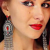Украшения handmade. Livemaster - original item Soutache earrings Chic. Earrings with fringe. Black red silver.. Handmade.