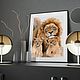 Watercolor painting lion and lion cubs (red beige gray). Pictures. Pastelena. My Livemaster. Фото №4