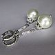 Pendientes de boda de perlas de algodón, pendientes de plata con Circonita cúbica, Earrings, Ekaterinburg,  Фото №1