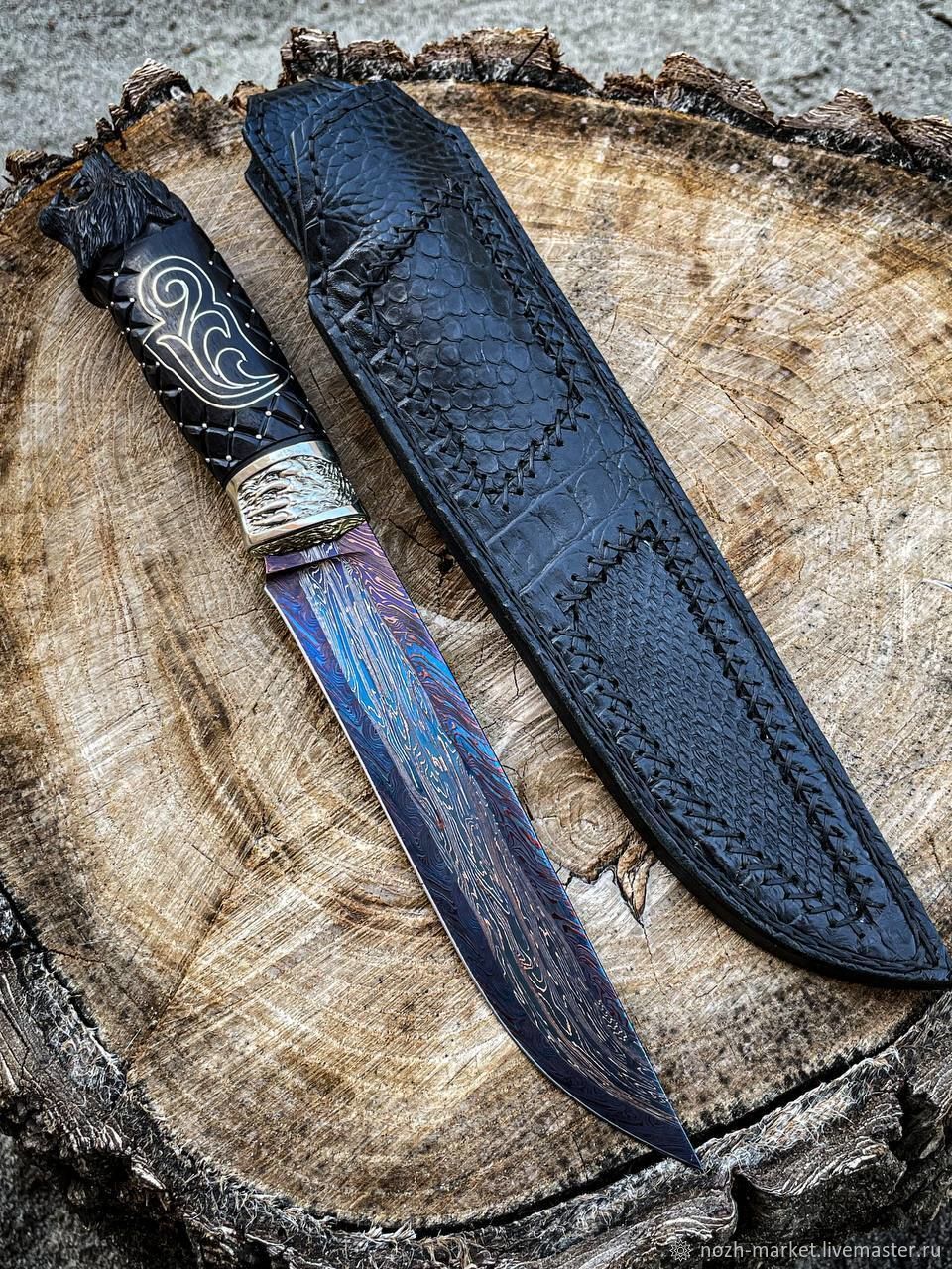Авторский нож "Borz" (мозаичный дамаск, ручная резьба) в интернет ...