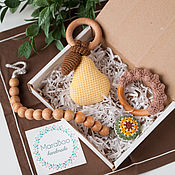 Работы для детей, handmade. Livemaster - original item Baby box: rattle-pear, nipple holder, rodent. Handmade.
