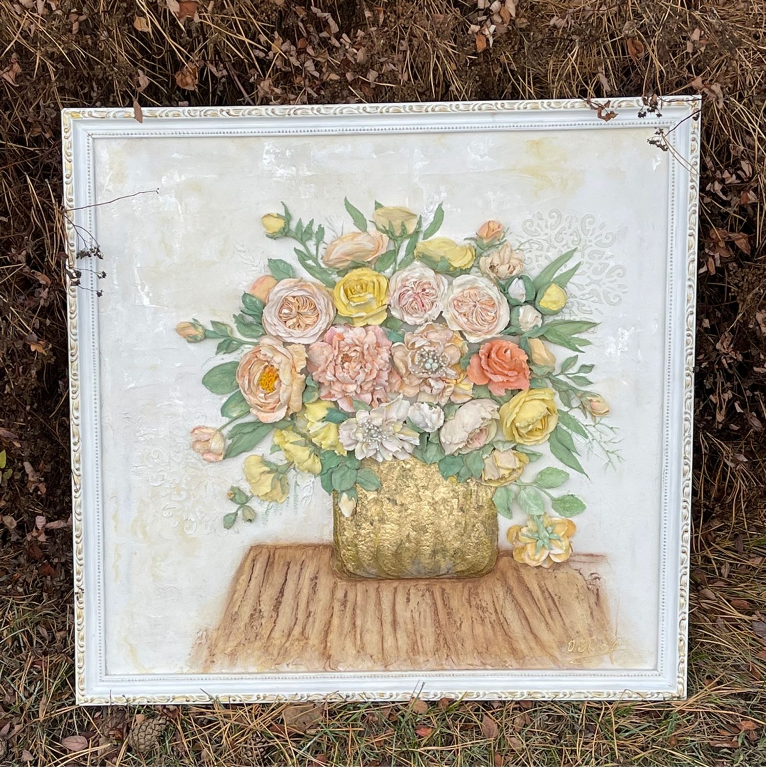 Картина « Ваза с цветами» изготовлена в технике скульптурная живопись ...