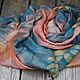 Silk scarf 'Turquoise and peach' ekoprint Rowan, Scarves, Moscow,  Фото №1