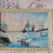Картина Зимний пейзаж, гуашь, акварельная бумага, формат А4