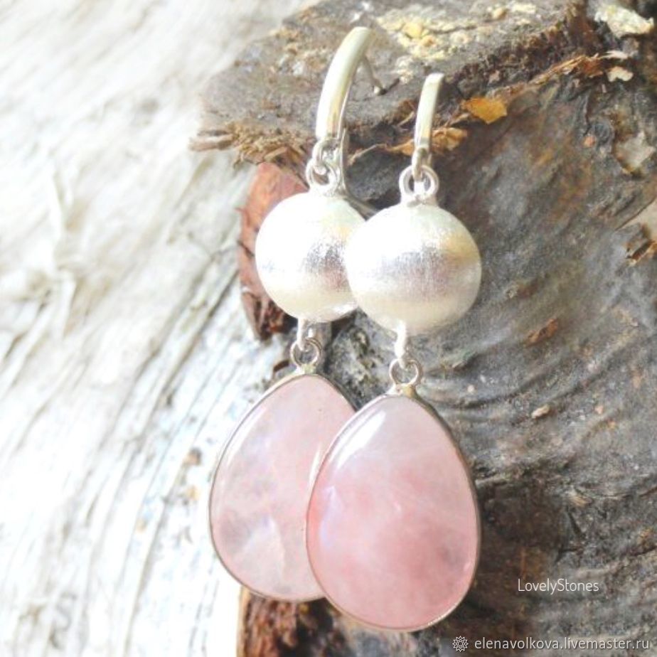 Earrings rose quartz silver, large earrings with pink quartz silver, Earrings, Yaroslavl,  Фото №1