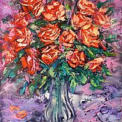 Картины и панно handmade. Livemaster - original item Oil painting with scarlet roses 