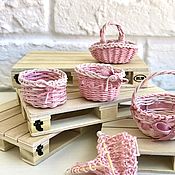 Цветы и флористика handmade. Livemaster - original item Doll miniature wicker baskets - basket for dolls pink. Handmade.