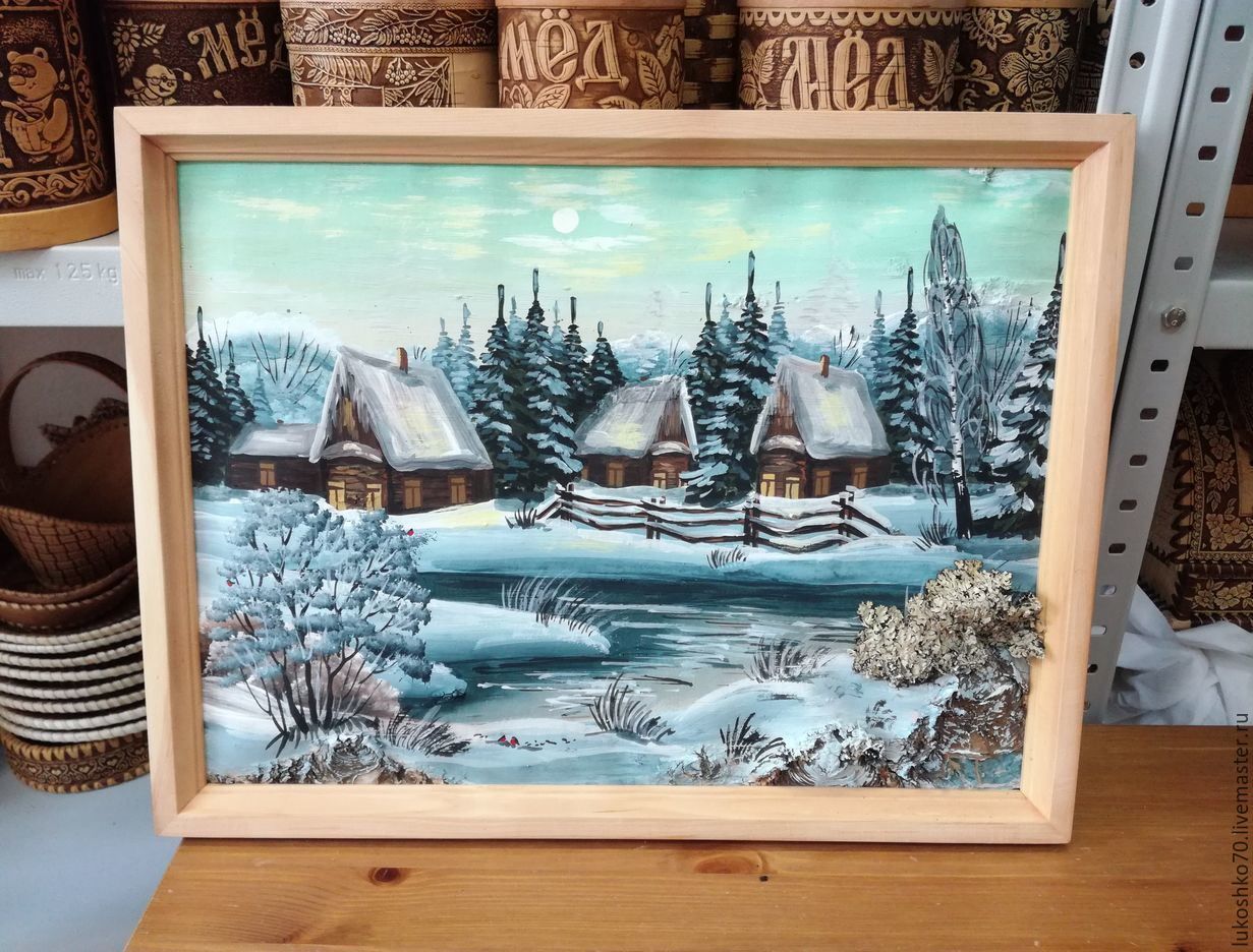 Painting on birch bark ' Winter'. Panels of birch bark, Pictures, Tomsk,  Фото №1