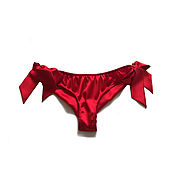 Одежда handmade. Livemaster - original item Brazilian silk panties with ties are red. Handmade.