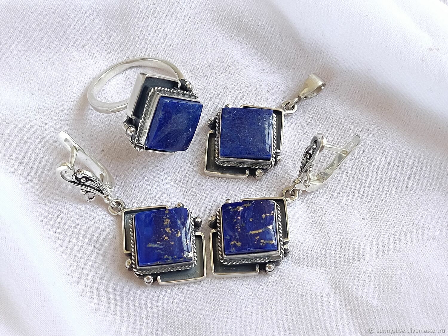 Серьги, кольцо и кулон с лазуритом из серебра 925 DD0121 купить в ...
