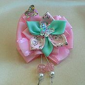 Работы для детей, handmade. Livemaster - original item Pink-mint bows with silver butterflies. Handmade.