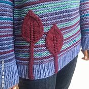 Sweater women's Blueberry chic knit, blue, braids, wool, viscose