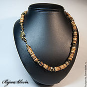 A necklace of wooden beads 