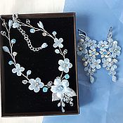 Свадебный салон handmade. Livemaster - original item Blue floral necklace and earrings for the bride. Handmade.