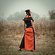 Long Ornamented Orange Linen Skirt «Arabesco». Skirts. mongolia. My Livemaster. Фото №6