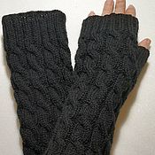 Аксессуары handmade. Livemaster - original item Mitts sleeves knitted Braids 12, black SK1. Handmade.
