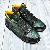 Обувь ручной работы handmade. Livemaster - original item High sneakers, made of genuine crocodile leather, green color.. Handmade.