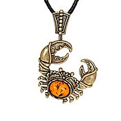 Украшения handmade. Livemaster - original item Cancer Pendant Pendant with amber zodiac sign. Handmade.