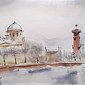Картины и панно handmade. Livemaster - original item Watercolor painting Petersburg in the snow (brick gray beige picture). Handmade.