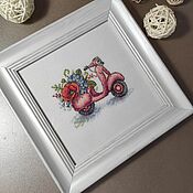 Картины и панно handmade. Livemaster - original item Cross-stitch Painting, Floral Moped, Embroidery. Handmade.