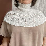 Stole: hand-knitted down, beige and white, 155