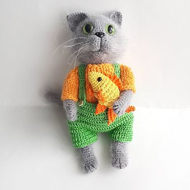 Куклы и игрушки ручной работы. Ярмарка Мастеров - ручная работа Серый котик на шплинтах с одеждой рост 18 см. Handmade.