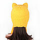 Mittens with paws Cat knitted women's children's Yellow. Mittens. Space Cat Knitting. My Livemaster. Фото №4