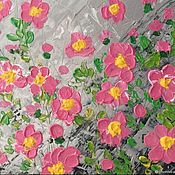 Картины и панно handmade. Livemaster - original item Painting pink flowers with a palette knife 