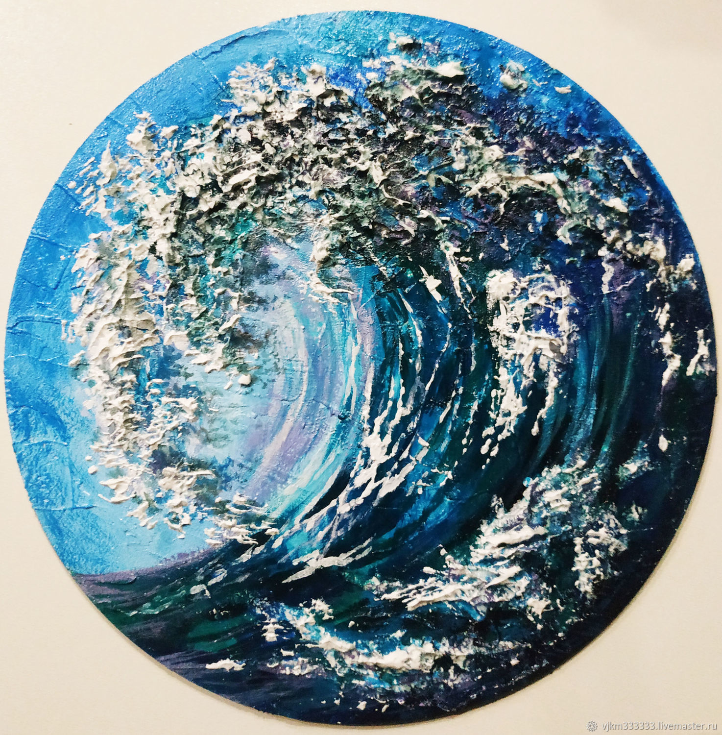  Wave Small round painting with acrylic and texture paste, Pictures, Ryazan,  Фото №1