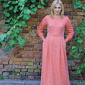 Одежда handmade. Livemaster - original item Women`s linen dress with long sleeves in the floor peach. Handmade.