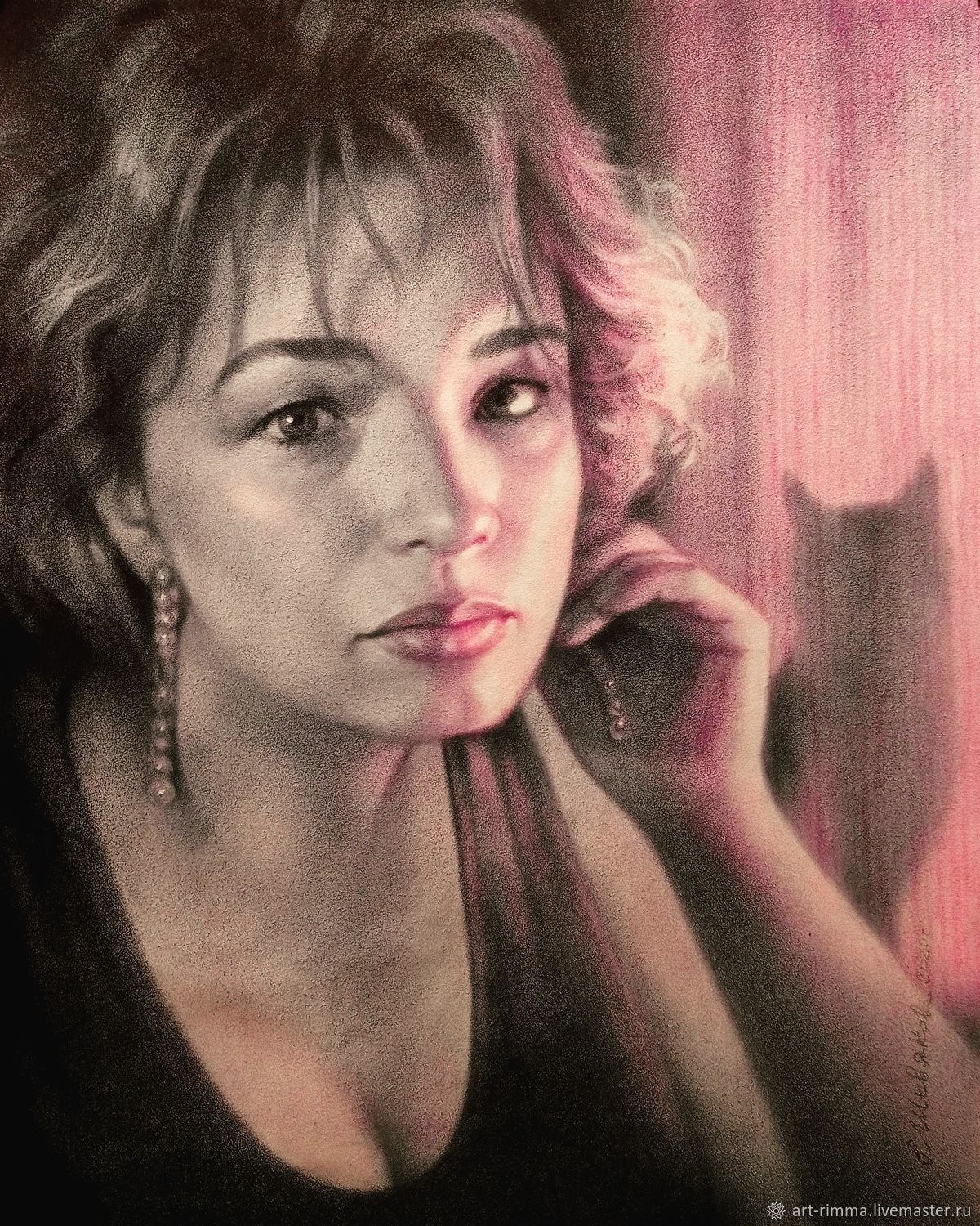 Portrait in technique dry brush. Oil on paper. Indigo pink, Pictures, Moscow,  Фото №1