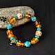 Bracelet and earrings 'Sands of time' amber, lampwork, Bead bracelet, Moscow,  Фото №1