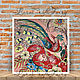 Tropical bird withe fruit and flowers копия исторического принта ситца. Иллюстрации и рисунки. Larissa_Kurganskaya La.La.La.Ra.. Интернет-магазин Ярмарка Мастеров.  Фото №2
