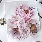 Картины и панно handmade. Livemaster - original item Watercolor painting of Peonies (pink lilac flowers). Handmade.