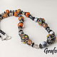 Long black and orange beads with stones. Necklace. Grafoli jewellery. My Livemaster. Фото №4