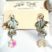 Винтаж handmade. Livemaster - original item Snow white dragon earrings, Kirks Folly, USA, dragon, winter, snowflakes. Handmade.